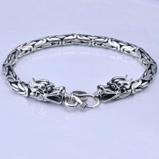 Men's Sterling Silver Byzantine Chain Dragon Bracelet