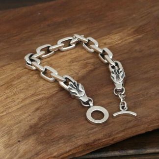 Men's Sterling Silver Dragon Heads Link Chain Bracelet