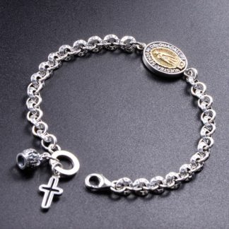 Sterling Silver Virgin Mary Tag Chain Bracelet