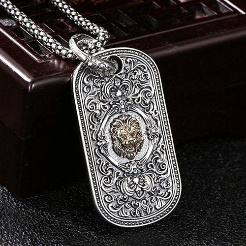 Men's Sterling Silver Lion Tag Necklace - Image 4
