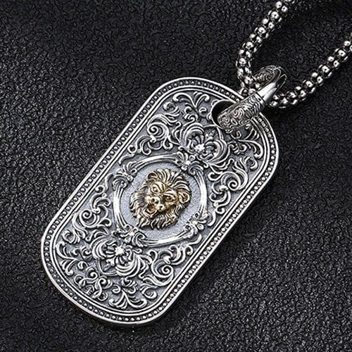 Men's Sterling Silver Lion Tag Necklace - Image 5