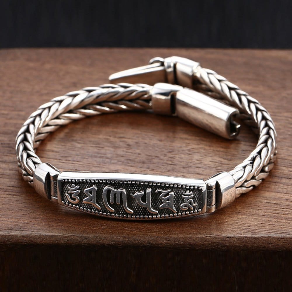 Men's Sterling Silver Six True Words Mantra Braided Bracelet - Image 4