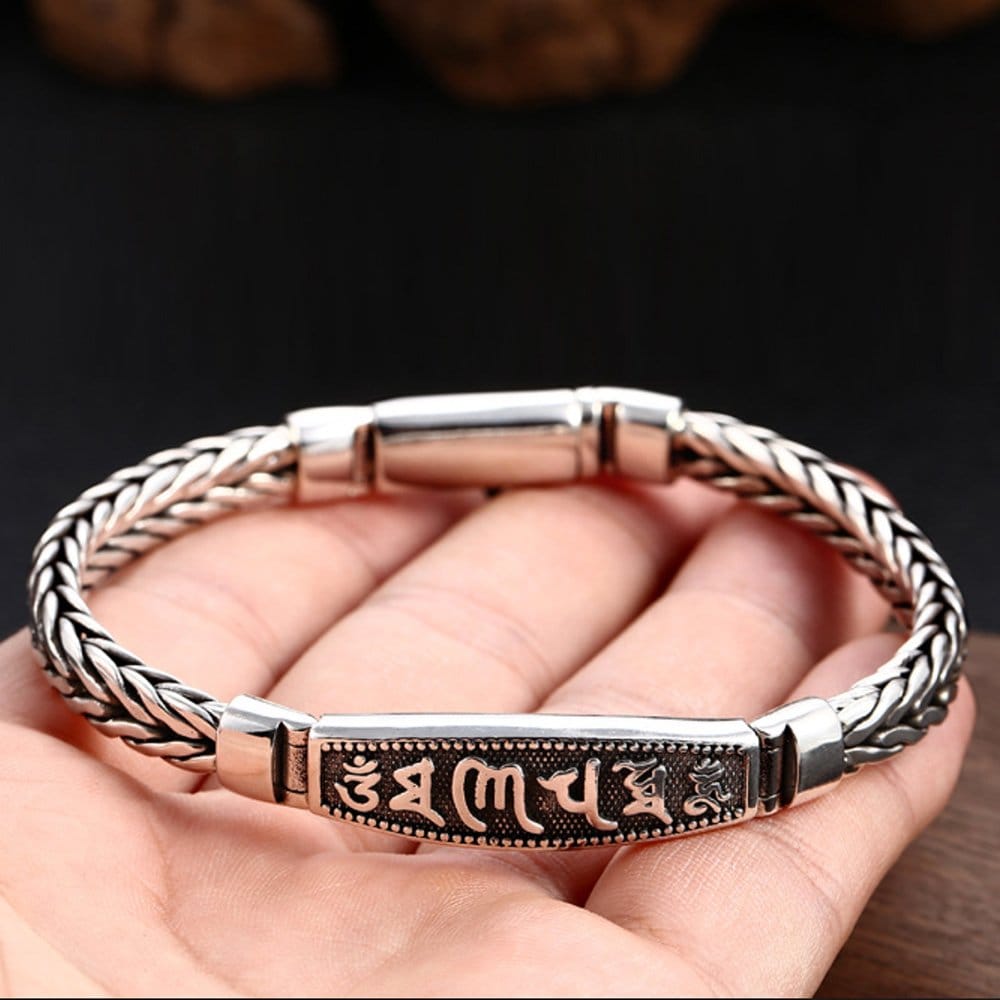 Men's Sterling Silver Six True Words Mantra Braided Bracelet - Image 6