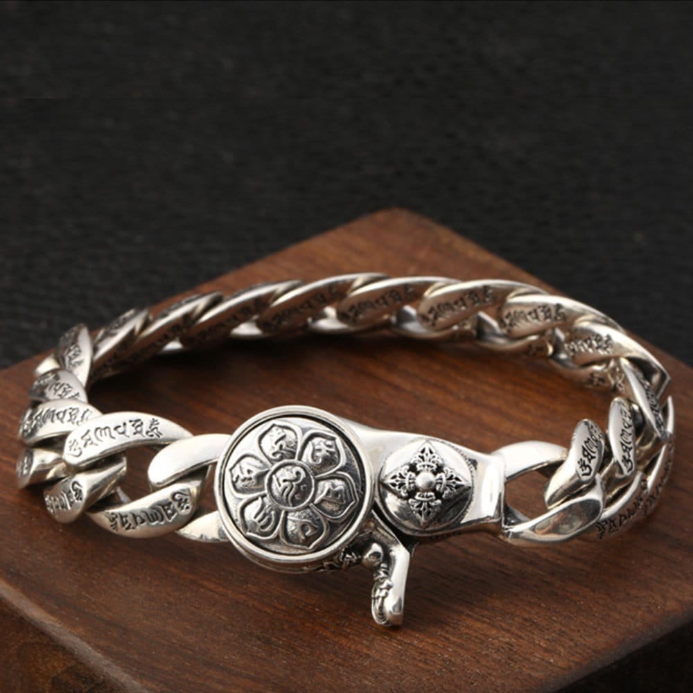Men's Sterling Silver Six True Words Mantra Curb Chain Bracelet - Image 3