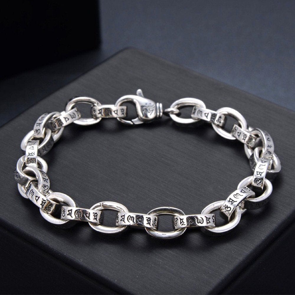 Men's Sterling Silver Six True Words Mantra Oval Link Chain Bracelet - Image 3