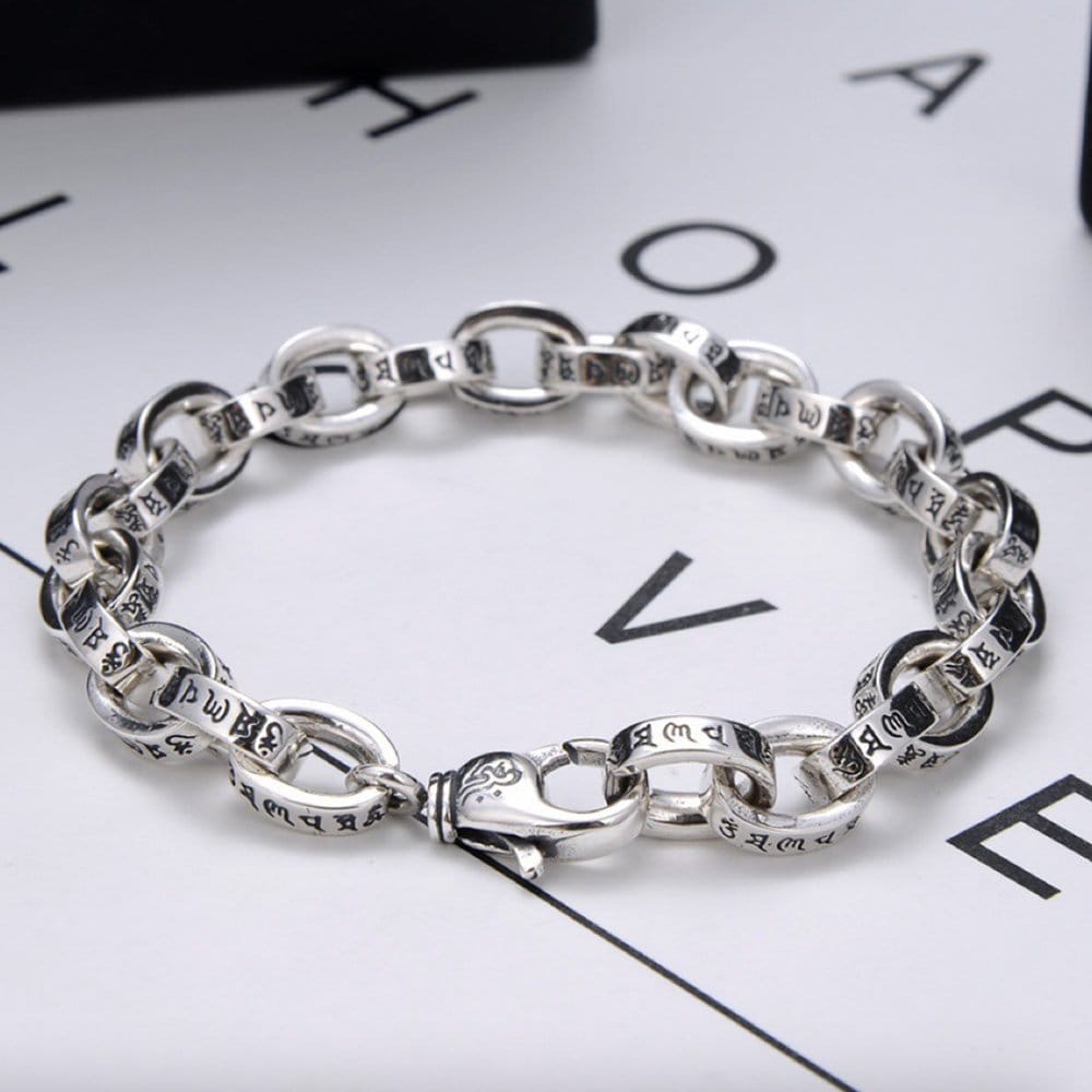 Men's Sterling Silver Six True Words Mantra Oval Link Chain Bracelet - Image 4