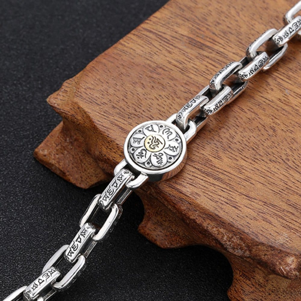 Men's Sterling Silver Six True Words Mantra Rectangle Link Chain Bracelet - Image 3