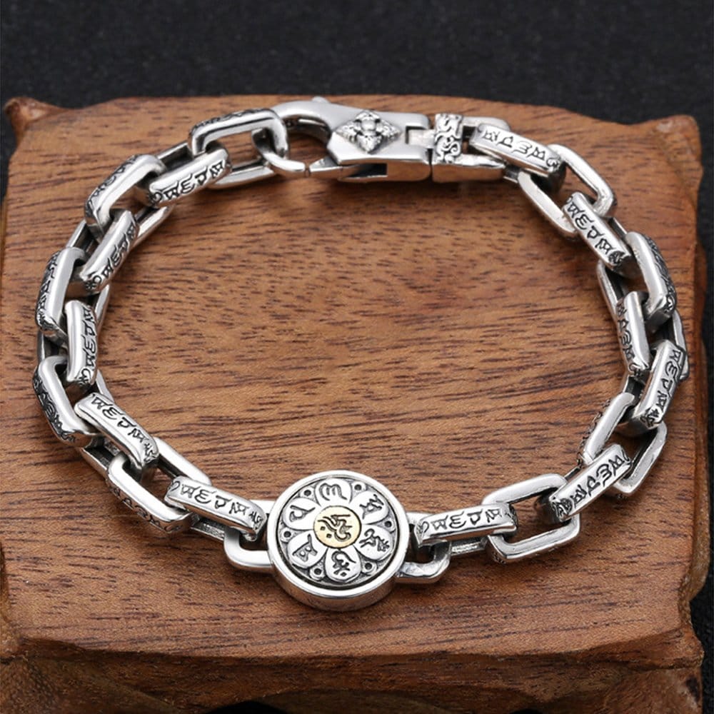 Men's Sterling Silver Six True Words Mantra Rectangle Link Chain Bracelet - Image 4