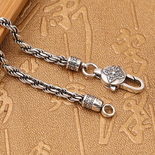 Men's Sterling Silver Six True Words Mantra Rope Chain Bracelet - Image 4