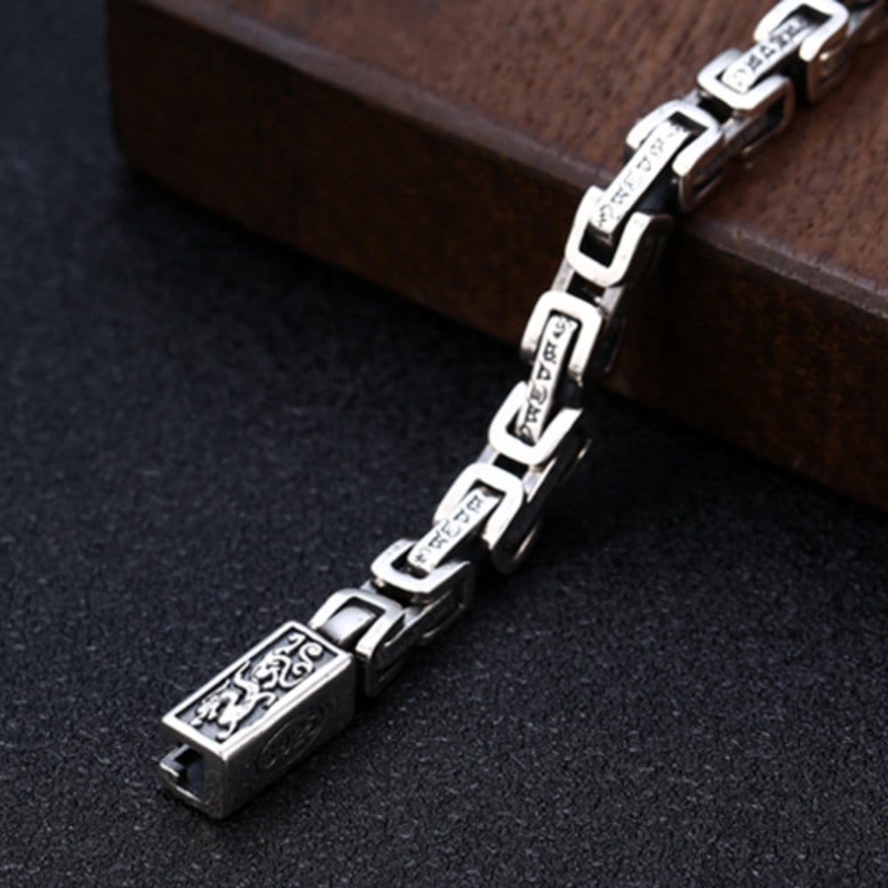 Men's Sterling Silver Six True Words Mantra Square Byzantine Chain Bracelet - Image 3