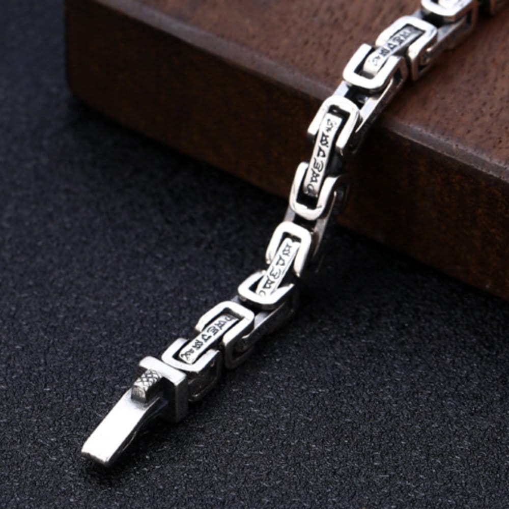 Men's Sterling Silver Six True Words Mantra Square Byzantine Chain Bracelet - Image 5