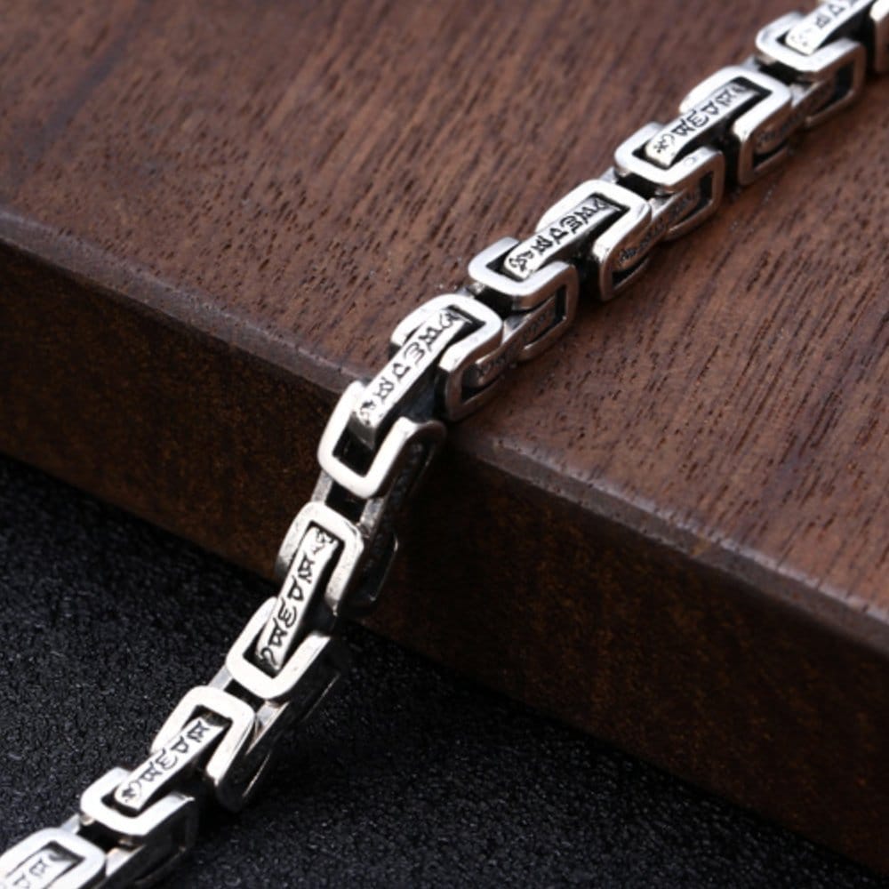 Men's Sterling Silver Six True Words Mantra Square Byzantine Chain Bracelet - Image 7