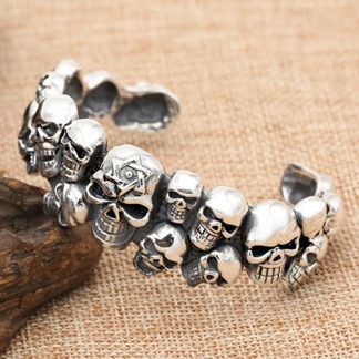 Men's Sterling Silver Skulls Cuff Bracelet