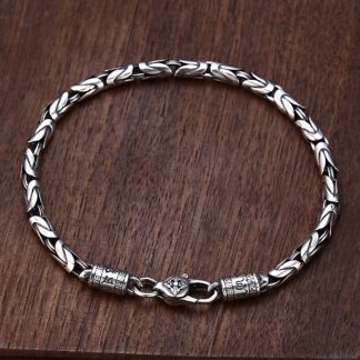 Men's Sterling Silver Vajra Clasp Byzantine Chain Bracelet