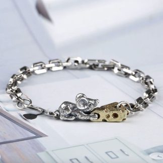Sterling Silver Mouse Loving Cheese Chain Bracelet