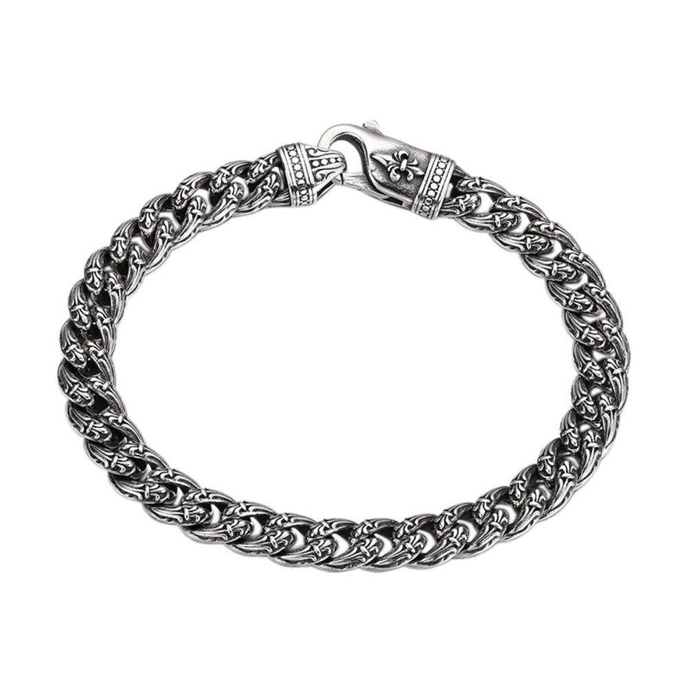 Sterling Silver Fleur de Lis Cuban Chain Bracelet for Men - Image 7