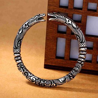 Handmade Thai Silver Open Cuff Dragon Bracelet