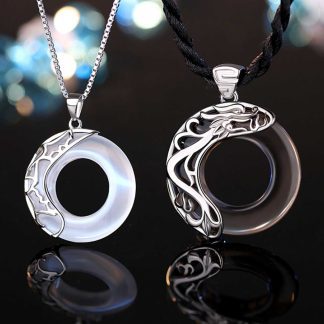 Obsidian Dragon and Opal Phoenix Couple Protection Necklace