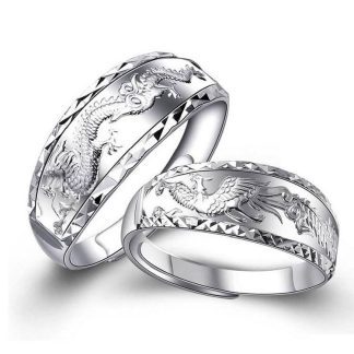Silver Dragon Phoenix Couple Ring
