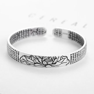 Silver Lotus Flower Bangle Bracelet