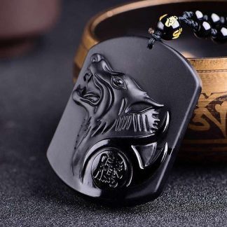 Black Obsidian Wolf Pendant Necklace