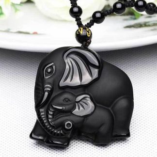 Black Obsidian Elephant Necklace