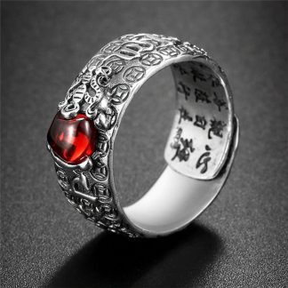 Red Garnet Stone Mantra Ring